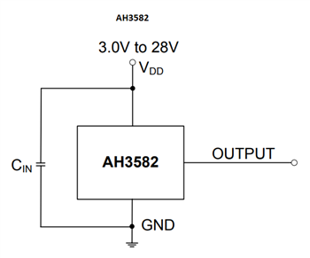 アプリケーション回路図 - Diodes Incorporated AH35xxホール効果オムニポーラ・スイッチ